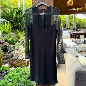 LAUNDRY SHELLI SEGAL black sheer top long sleeve cocktail dress size 14
